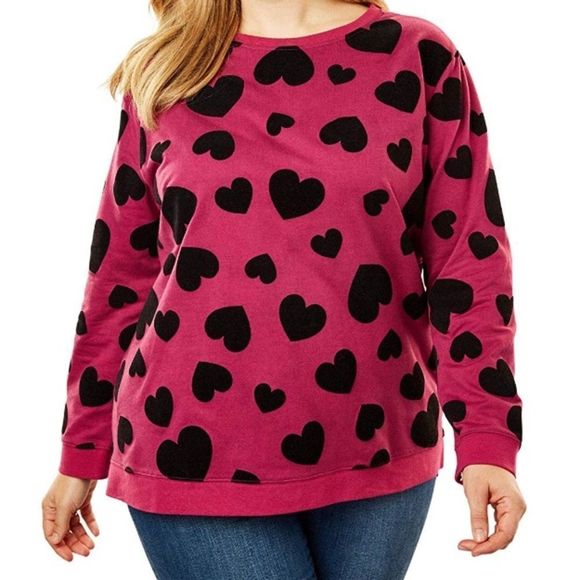 Velvet Black Heart Appliqué on Fuchsia Tunic Pullover Sweatshirt Sz 1x or 2x - Picture 3 of 10